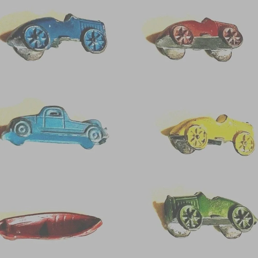 Vintage‎ Slush Mold Lead Toy Cars & Boat Set of 6 Antique
